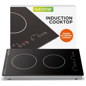 Cooktop Elétrico Portátil de Indução com Controle Digital Queimador Duplo e Controle de Temperatura 110V 1800W NutriChef Preto