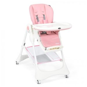 Cadeira de Alimentação Cadeirão com 4 Rodas e Cesta de zenamento INFANS Rosa