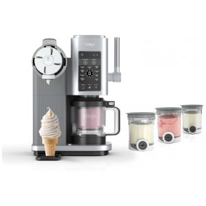 Máquina de sorvete soft serve Ninja CREAMi Scoop & Swirl prata 13 programas 4 potes 2 em 1 473 ml modelo NC701.