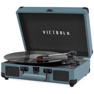Toca Discos Vintage com 3 Velocidades Bluetooth Alto Falantes Embutidos Victrola VSC550BTSMB Azul