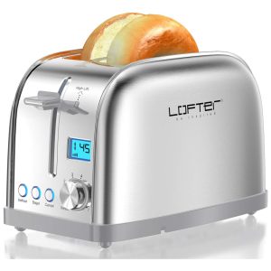 Torradeira Elétrica Prime com visor LCD 2 fatias Aço Inoxidável 110v LOFTER MD180012 Prateado