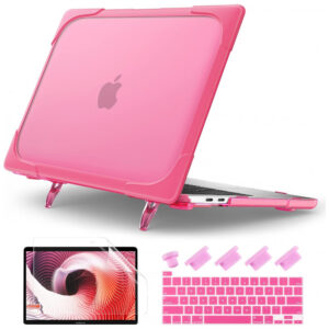 Capa Rígida Batianda para MacBook Pro 13" – Modelos A2289, A2251, A2338 M1/M2 com Suporte Dobrável, Tampa de Teclado e Película de Tela - Rosa