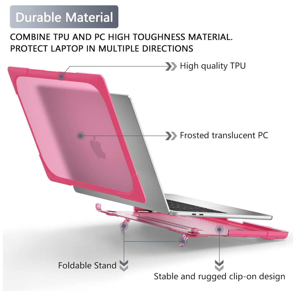 Capa Rígida Batianda para MacBook Pro 13" – Modelos A2289 A2251 A2338 M1/M2 com Suporte Dobrável Tampa de Teclado e Película de Tela - Rosa - Imagem 5