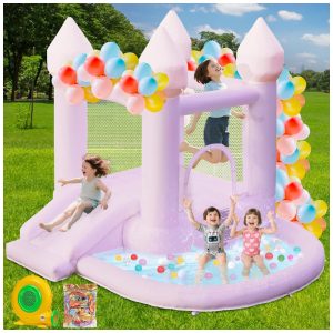 Casa de Pulos Roxa FOOING Casa de Pulos Inflável com Motor de Ar Castelo de Pulos com Piscina de Bolinhas para Festas Casamentos Fácil de Montar