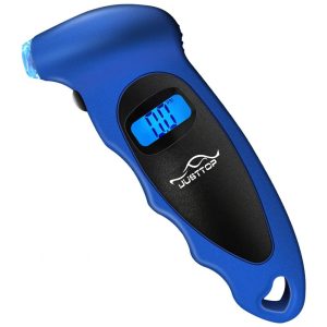 Medidor de Pressão Digital para Pneus JUSTTOP 150PSI 4 Configurações para Carros Caminhões e Bicicletas LCD Iluminado e Alça Antiderrapante