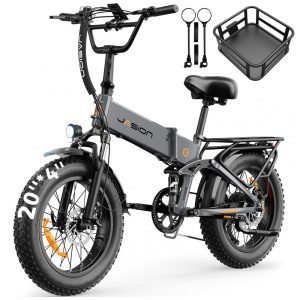 Bicicleta elétrica dobrável Jasion X-Hunter cinza gunmetal 20x4 1400W pico bateria 48V 13Ah 7 marchas suspensão dupla 110V  Descrição: