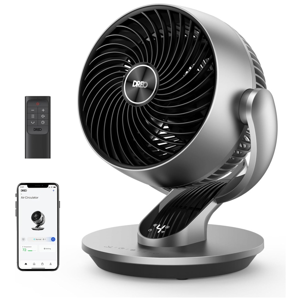 Ventilador de Mesa Inteligente com 4 Velocidades 5 Modos Temporizador 110V 52W Dreo Prata