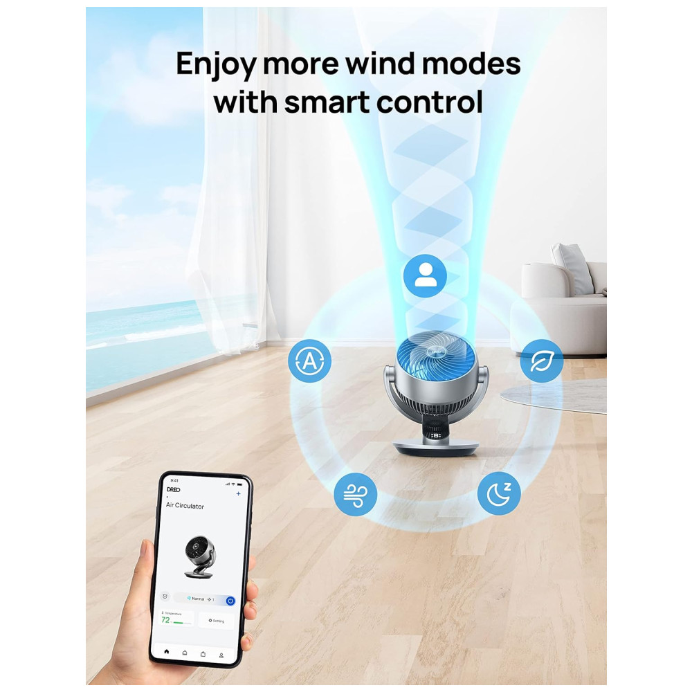 Ventilador de Mesa Inteligente com 4 Velocidades 5 Modos Temporizador 110V 52W Dreo Prata - Imagem 5