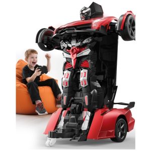 Veículo Robô Controlado por Controle Remoto Escala 1:14 2 em 1 com Luz e Som Sensor de Movimento Transformação Automática -Veeniix