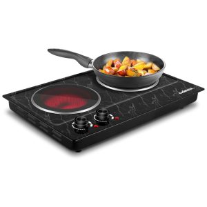 Cooktop Elétrico Portátil de Bancada com 2 Queimadores e Controle Duplo 110V 1800W Cusimax Preto