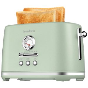 Torradeira 2 Fatias com Desligamento Automático Bandeja de Migalhas e 6 Níveis de Tostagem 110V 1000W LONGDEEM Verde