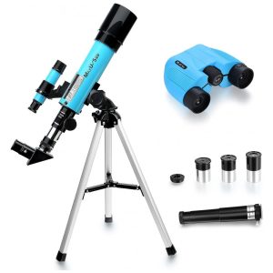 Telescópio Astronômico 8x21 com Binóculos HD Mira Finder e 3 Oculares MaxUSee F36050 Azul Claro