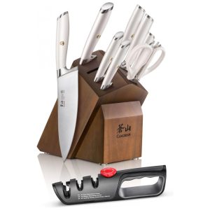 Conjunto de Facas Cangshan 1027532 em Aço Inoxidável com Bloco de Bancada Multinível 10 Peças Branco