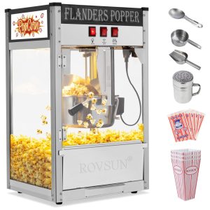 Máquina de Pipoca ROVSUN com Capacidade para 450ml Produz até 15 Litros Fabricante de Pipoca de Bancada Comercial com Pá de Aço Inoxidável