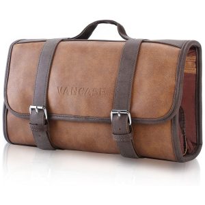 Necessaire Masculina Vintage de Couro Sintético com Forro à Prova d VANCASE Marrom