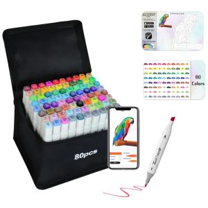 Conjunto de Canetas Artisticas 80 Cores à Base de Álcool para Artistas com Aplicativo Gratuito Brled