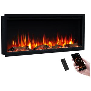 PuraFlame HermanLareira Elétrica Linear Inteligente de 107 cmChama Premium com 9 CoresDesign Moderno Embutida de Parede ou Livre Alexa e Google.