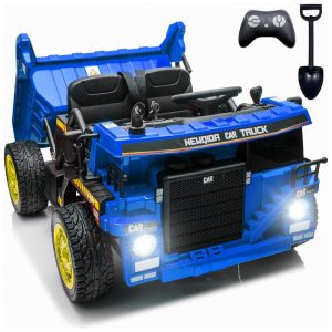 Caminhão Basculante Infantil Elétrico NEWQIDA Azul 24V 2 Motores Pá Remota Caçamba Elétrica Bluetooth LED Bancos 19"