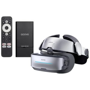 Óculos de Realidade Aumentada para Cinema Pessoal com Fone de Ouvido Integrado Compatível com iPhone 15 SteamDeck Mac PC Android Blue ray e Streaming GOOVIS G3Max Preto e Cinza