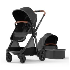 Carrinho de Bebê com Berço Portátil Removível e Assento Reversível Mompush Preto