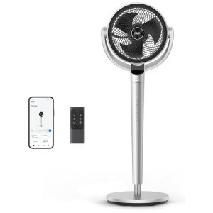 Ventilador Pedestal com Oscilação Omnidirecionais de 150°+120° 6 Modos 9 Velocidades Temporizador 12H Controle Remoto e APP 110V Dreo Prata