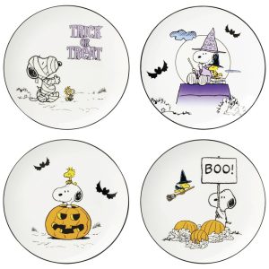 Conjunto de Pratos Decorativos com 4 Peças Tema de Snoopy A Grande Abóbora Halloween e Material de Porcelana LENOX 896688 Colorido