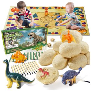 Kit de Escavação de Ovos Fósseis de Dinossauro com 12 Un e Tapete de Jogo para Crianças Acima de 3 Anos Joyvalley