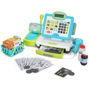Caixa Registradora FS 45 Peças com Scanner Microfone e Alimentos para Crianças 3-7 Anos