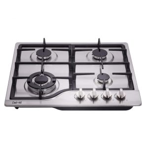 Cooktop a gás de embutir 60 cm Deli-Kit inox 4 queimadores dupla alimentação GN/GLP acendimento 110V