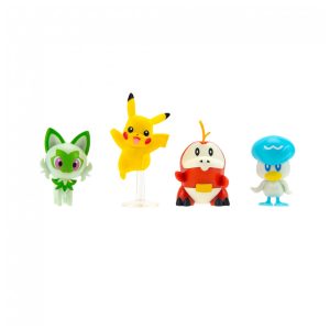 Pokémon Paldea Battle Figure 4 Pack com Pikachu Fuecoco Sprigatito e Quaxly - Figuras de Batalha de 5 cm
