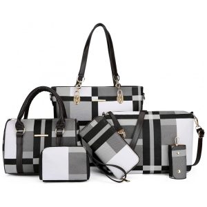 Conjunto de Bolsas Femininas 6 Peças com Carteira 2E youth Preto Xadrez