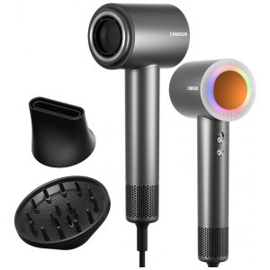 Secador de Cabelo Secador de Alta Velocidade Profissional de 160.000 RPM com 2 Bilhões de Íons Negativos - Preto e Cinza