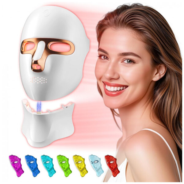 Máscara de Terapia com Luz Vermelha para Rosto e Pescoço, LED Facial, Recarregável via USB, Máscara de Infravermelho para Casa, Trabalho, Viagem, Yoga