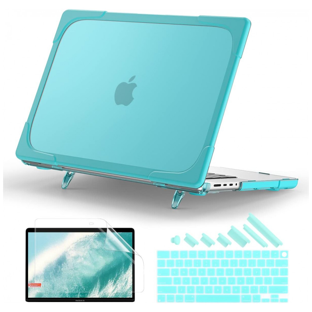 Capa Rígida Batianda MacBook Pro 16" Azul Claro – Modelos A3403 A3186 A2991 A2780 A2485 com Suporte Dobrável