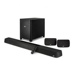 Barra de som Polk Audio MagniFi Max AX SR 7.1.2 com subwoofer sem fio de 25 cm e caixas surround SR2 Dolby Atmos e DTS:X preta