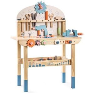 Oficina Educativa Infantil ROBUD em Madeira para Crianças Bancada de Ferramentas de Construção Brinquedo Colorido