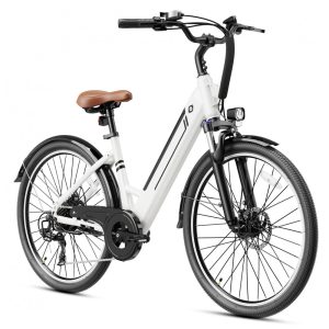 Bicicleta Elétrica Jasion YC1 ST Branco Puro 1200W Motor Brushless Bateria Interna Removível 360Wh Pneus 66cm 7 Marchas Suspensão Dianteira 110V