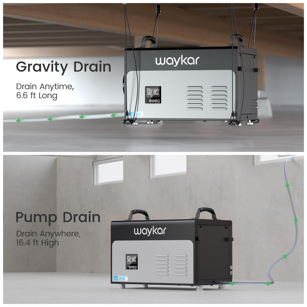 Desumidificador Comercial Waykar 61 litros Energy Star Mais Eficiente com Bomba e Mangueira de Drenagem para Espaços de Rastejamento, - Imagem 4