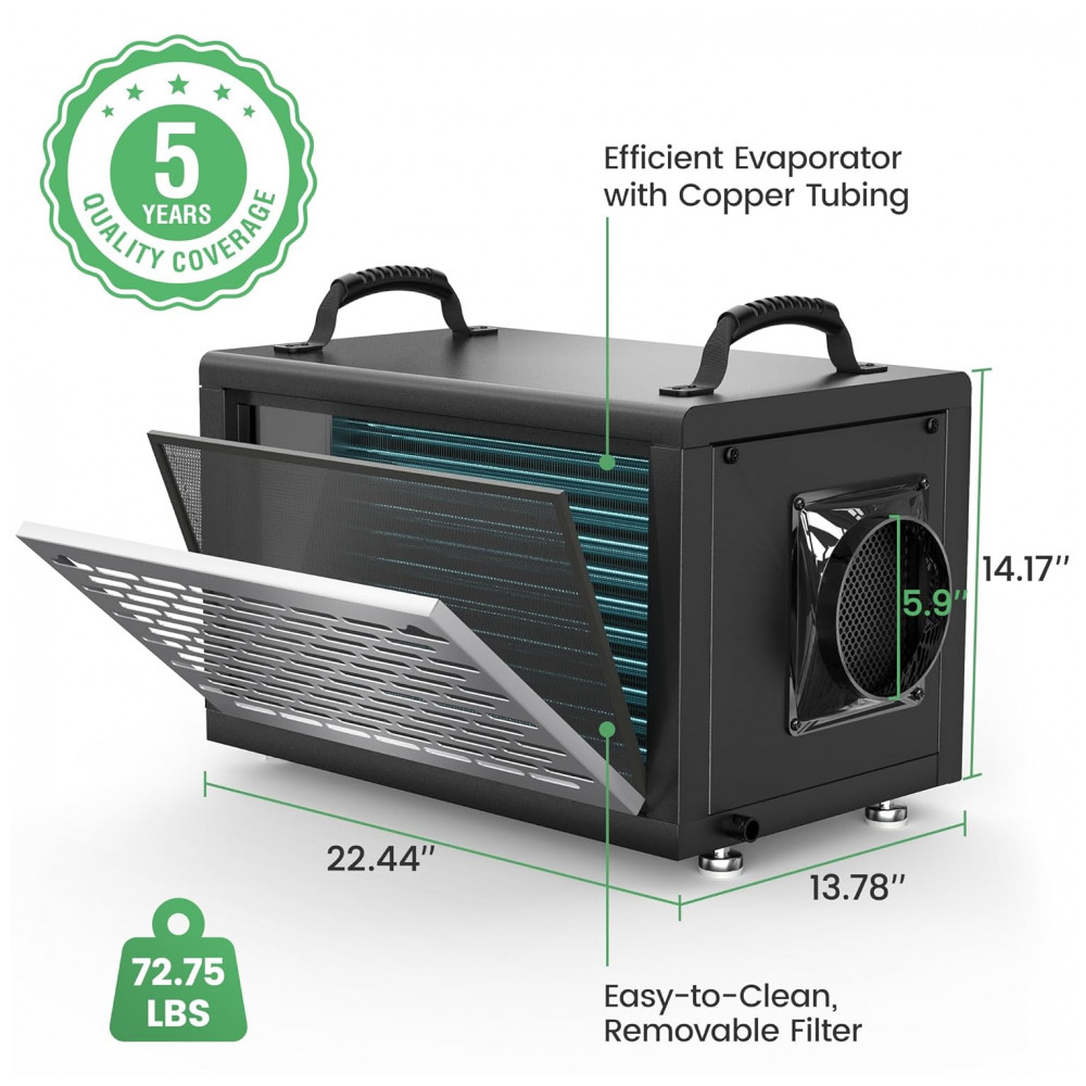 Desumidificador Comercial Waykar 61 litros Energy Star Mais Eficiente com Bomba e Mangueira de Drenagem para Espaços de Rastejamento, - Imagem 9