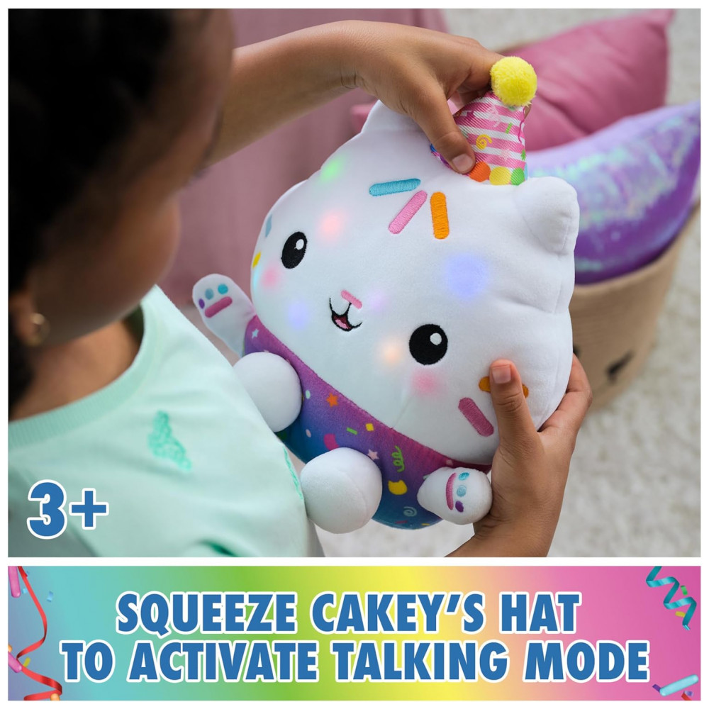 Gabby's Dollhouse Celebrações, Pelúcia Cakey Cat Festa de Confeitos, Animal de Pelúcia Interativo de 25cm com Sons, Brinquedo para Meninas e Meninos - Imagem 3