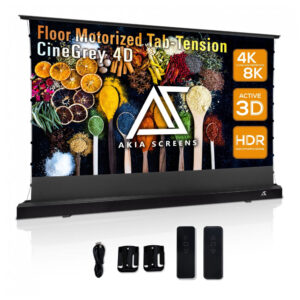 Tela de projeção motorizada piso 101" 16:9 Akia Screens CineGrey 4D cinza ALR para projetor longo alcance 110V