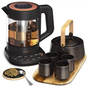 Chaleira elétrica de vidro com infusor Vianté Luxury Tea Set preta 15L com controle digital e função manter aquecido KET-100BK 110V