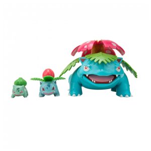 Conjunto de figuras Pokémon Select Evolution Bulbasaur Ivysaur e Venusaur com acabamento exclusivo