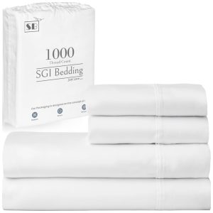 Conjunto de Lençóis em Algodão Egípcio de 1000 Fios Tamanho King Super Macio e Respirável SGI bedding Branco