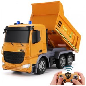 Caminhão Basculante de Controle Remoto com Luzes de Advertência Azuis Brinquedo de Caminhão para Meninos e Meninas de 3 a 10 Anos IQKidz