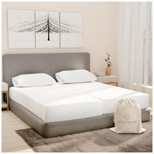 Conjunto de Lençóis em Algodão Egípcio de 1000 Fios Tamanho Split King Super Macio e Respirável Good Sleep Bedding Branco