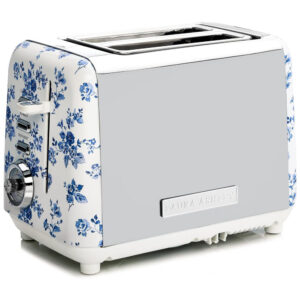 Torradeira 2 Fatias em Aço Inox Laura Ashley Rosa China com estampa floral Slots Largos 7 Níveis Funções Descongelar Reaquecer Rack para Croissants 850W 110V