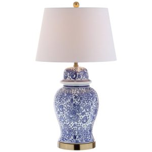 Abajur Luminária de Mesa em Cerâmica Estilo Tradicional com 74 cm de Altura para Quarto Sala de Estar e Escritório 110V 100W JONATHAN Y Azul e Branco