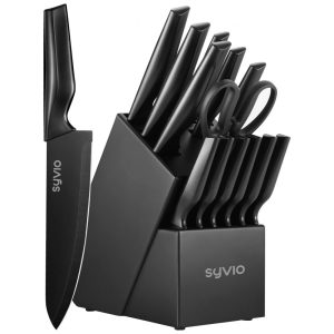 Conjunto de Facas em Aço Inoxidável com Bloco de Bancada e Afiador Embutido 14 Peças Syvio Preto