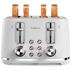 Torradeira Retrô 4 Fatias com Desligamento Automático e 6 Níveis de Tostagem 110V 1500W LONGDEEM Branca